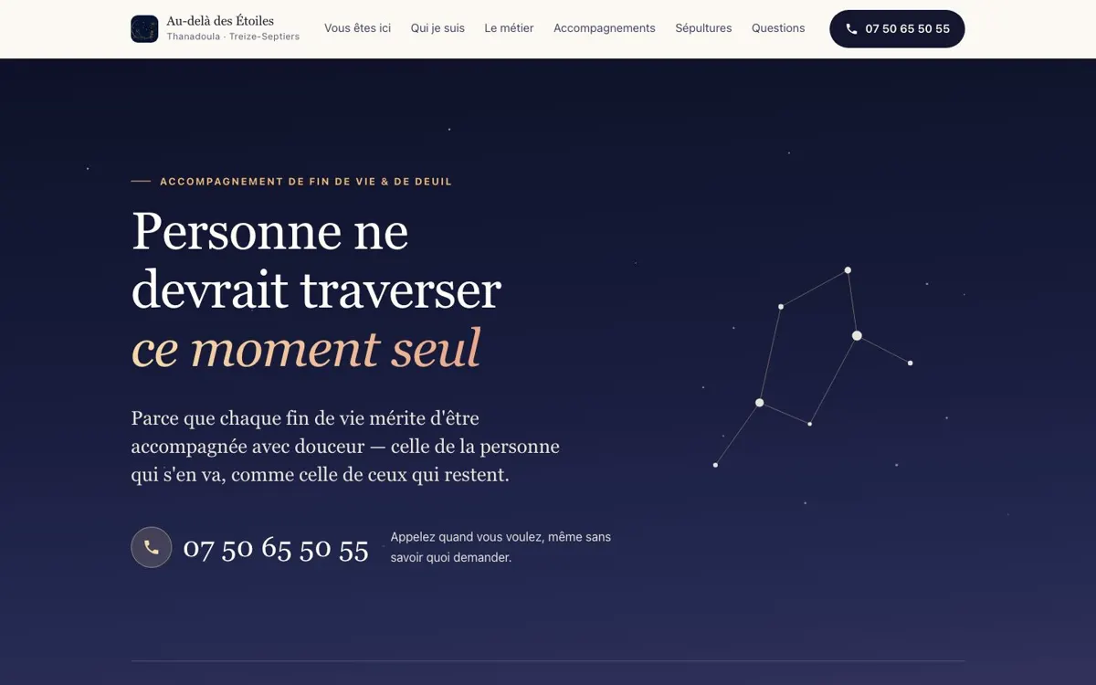 Au-delà des Étoiles : Screenshot der Live-Website